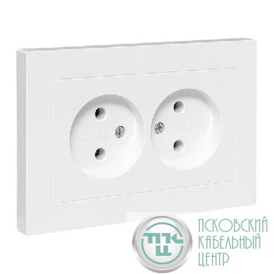 Розетка 2-м СП Эпика 16А без заземл. без защ. шторок с рамкой механизм бел. EKF UP1-SOW-200