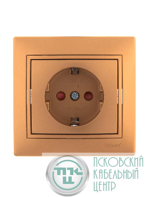 Розетка 1-м СП Mira 16А IP20 с заземл. защ. шторки со вставкой керамика зол. метал. LEZARD 701-1313-124