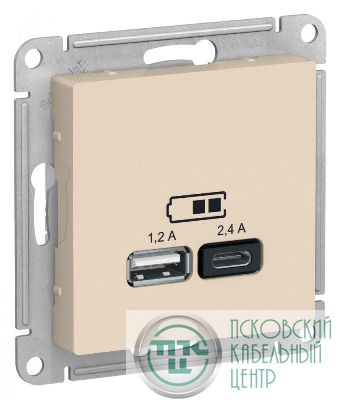 Розетка USB AtlasDesign тип A+C 5В/2.4А 2х5В/1.2А механизм беж. SE ATN000239