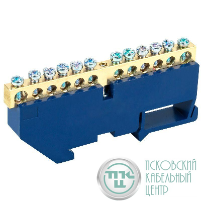 Шина "N" нулевая с синим изолятором на DIN-рейку 6x9мм стойка бол.12 групп Rexant 11-2342