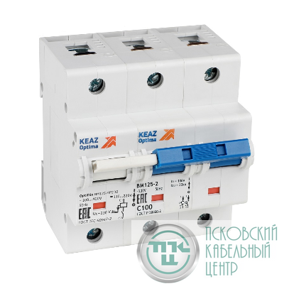 Выключатель автоматический модульный 2п D 80А 10кА OptiDin BM125-2D80-НР-14ln-УХЛ3 с независимым расцепителем КЭАЗ 336372