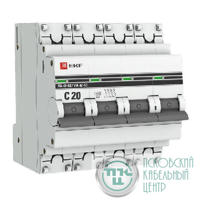 Выключатель автоматический модульный 4п C 20А 4.5кА ВА 47-63 PROxima EKF mcb4763-4-20C-pro