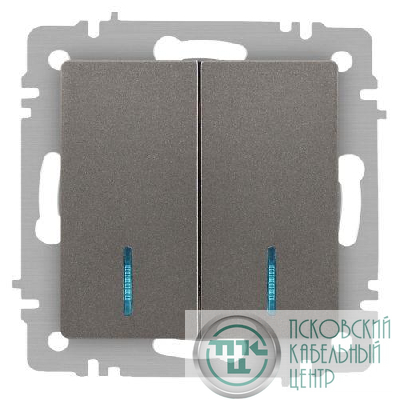 Выключатель 2-кл. СП Accent 6-105-09 10А IP20 250В с подсветкой AL/CU титан Intro Б0063525