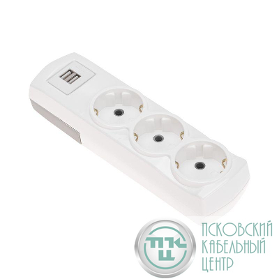 Колодка 3-м с заземл. PREMIUM 2 USB бел. Rexant 13-4402