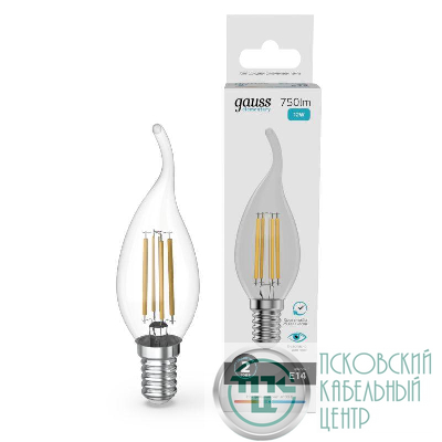 Лампа светодиодная филаментная Filament Elementary 12Вт свеча на ветру 4100К Е14 750лм GAUSS 42122