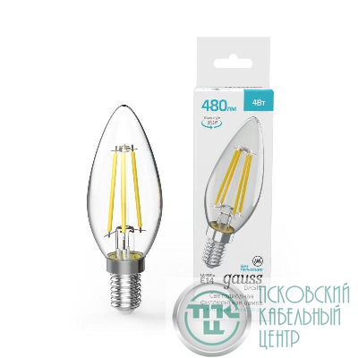Лампа светодиодная филаментная Basic Filament 4Вт Свеча 4000К E14 480лм GAUSS 50312242