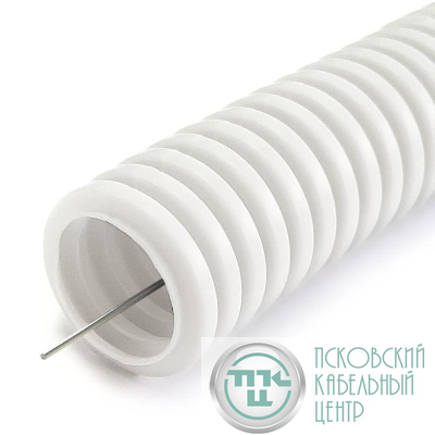 Труба гофрированная ПЛЛ легкая d16мм с протяжкой безгалоген. (HF) (НГ) бел. (уп.100м) Промрукав PR02.0214