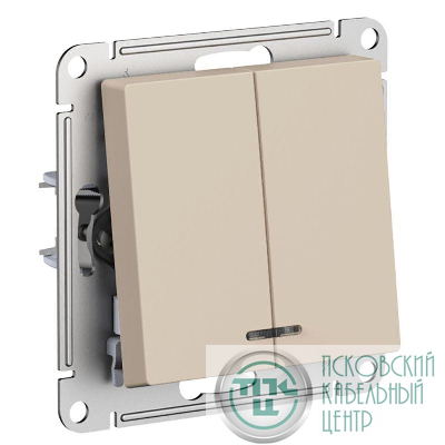 Выключатель 2-кл. AtlasDesign с подсветкой (сх.5а) 10AX мех. песочн. SE ATN001253