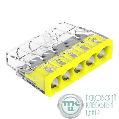 Клемма 5-и проводная 5х(0.5-2.5мм) для распред. коробки (с контактн. пастой "Alu-Plus") (уп.100шт) WAGO 2273-245