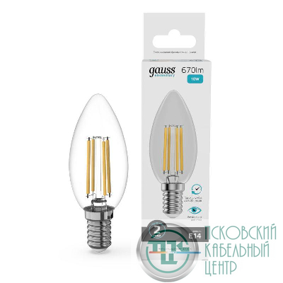 Лампа светодиодная филаментная Filament Elementary 10Вт свеча 4100К Е14 670лм GAUSS 32120