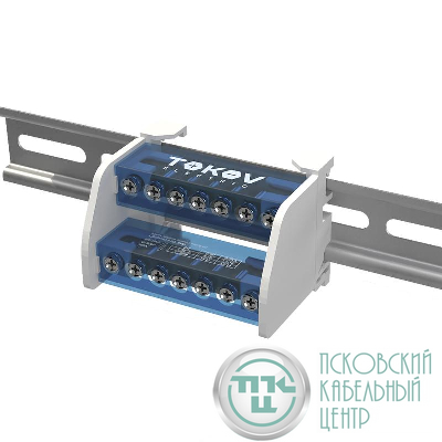 Шина на DIN-рейку в корпусе (кросс-модуль) 2 группы по 7 отверстий 100А TOKOV ELECTRIC TKE-DBTB-100-2-7/L+PEN