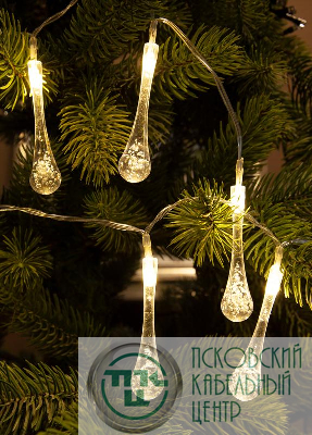 Гирлянда светодиодная "Капельки" 10LED 1.8+0.3м тепл. бел. акрил КОСМОС KOC_GIR-B112