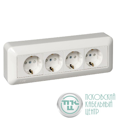 Розетка 4-м ОП Blanca / Прима 16А IP20 250В с заземл. защ. шторки с монтажн. пластиной (опт. упак.) бел. SE RA16-411M-B