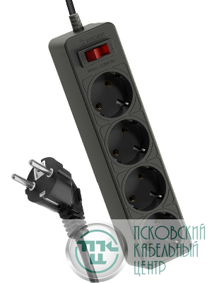 Удлинитель с сетевым фильтром 4х1.5м с заземл. 10А IP20 2.2кВт 3х0.75 с предохранителем с выкл. с индикатором сети КОСМОС FKsm1.5m-4g(B)