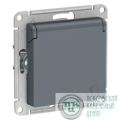Розетка 1-м СП AtlasDesign 16А IP20 с заземл. защ. шторки с крышкой механизм грифель SE ATN000746