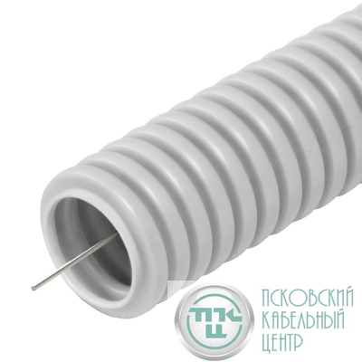 Труба гофрированная ПНД легкая d16мм с протяжкой 350 Н безгалоген. (HF) стойкая к УФ сер. (уп.100м) Промрукав PR02.0129