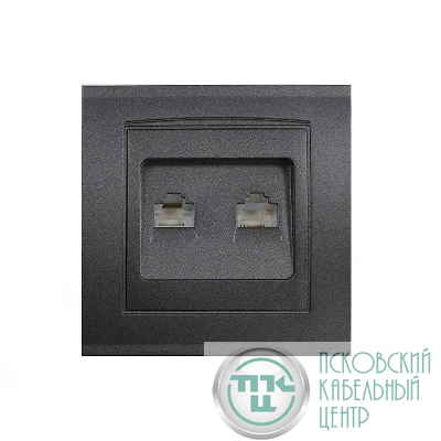 Розетка компьютерная + телефонная 2-м СП Бриллиант в сборе графит Universal 7947618-Gr