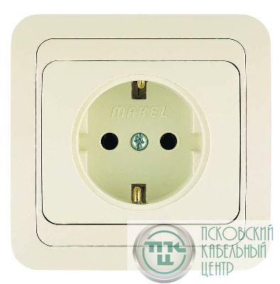Розетка 1-м СП Mimoza 16А IP20 с заземл.керамика крем./крем. Makel 25008