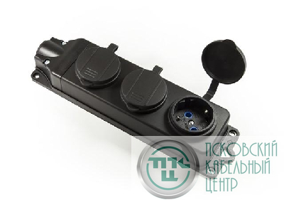 Розетка р резиновом корпусе трехместная EMAS EKS116PG3