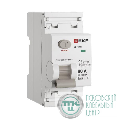 Выключатель дифференциального тока 2п 80А 30мА тип AC 6кА ВД-100N электромех. PROxima EKF E1026M8030