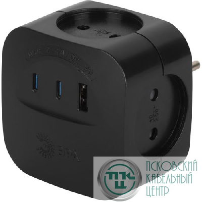 Разветвитель 4-м SP-4-3USBAC-B + 3 USB A+C со шторками 10А черн. Эра Б0069084