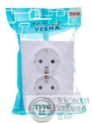 Розетка 2-м СП VESNA с заземл. со шторками ПБТ бел. LEZARD 742-0200-178B