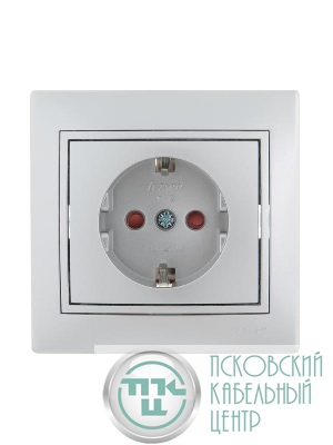 Розетка 1-м СП Mira 16А IP20 с заземл. защ. шторки со вставкой керамика сер. метал. LEZARD 701-1010-124