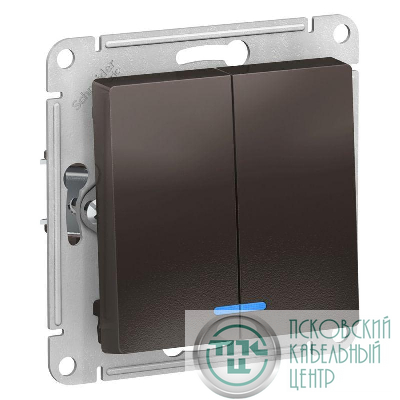 Выключатель 2-кл. СП AtlasDesign 10А IP20 (сх. 5а) 10AX с подсветкой механизм мокко SE ATN000653