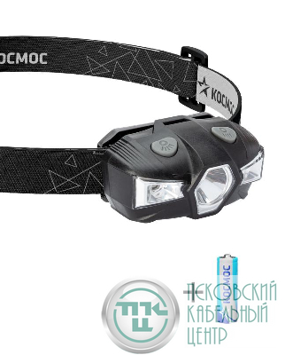 Фонарь налобный 1Вт LED+красн. 1xAA (R6) корпус ABS-пластик регулируемый эласт. ремешок КОСМОС KOC517B