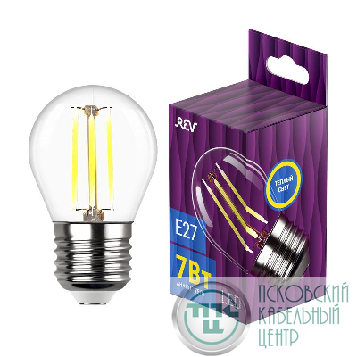 Лампа светодиодная филаментная PREMIUM (FILAMENT) 7Вт G45 шар 2700К тепл. E27 650лм REV 32443 0