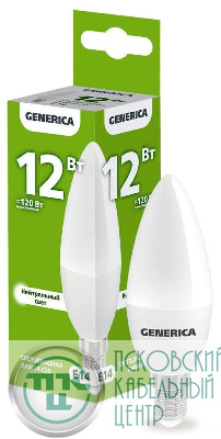 Лампа светодиодная C35 12Вт свеча 4000К E14 230В GENERICA LL-C35-12-230-40-E14-G