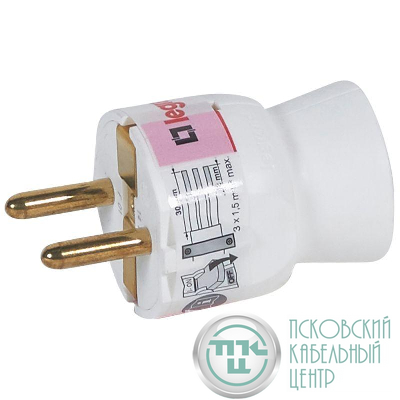 Вилка электрич. каб. Helium 16А 2P+E прямая бел. Leg 050187