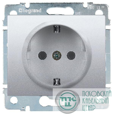 Розетка 1-м СП Galea Life 16А IP20 2P+E с заземл. защ. шторки немецк. стандарт с лицев. панелью механизм алюм. Leg 771363