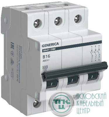 Выключатель автоматический модульный 3п B 16А 4.5кА ВА47-29М GENERICA MVA21-3-016-B-G