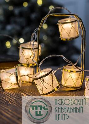 Гирлянда светодиодная "Барабаны" pvc 5х4см 10LED тепл. бел. 1.8+0.3м КОСМОС KOC_GIR-B117
