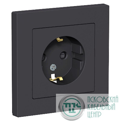 Розетка 1-м СП AtlasDesign 16А IP20 с заземл. защ. шторки в сборе карбон SE ATN001044