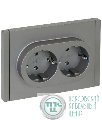 Розетка 2-м СП FORTE&PIANO FP524 16А с заземл. без защ. шторок безвинт. крепл. сталь IEK FP-R21-16-1-K46