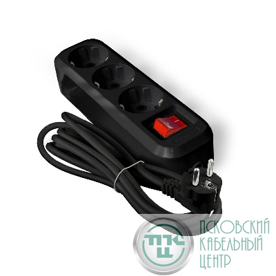Удлинитель 3х3м с заземл. 16А IP20 S-303 ПВС 3х1 с выкл. черн. UNIVersal 2020