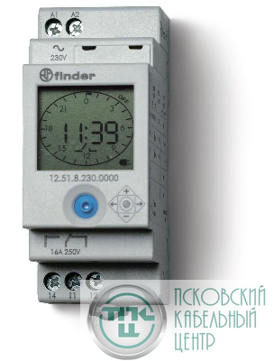 Реле времени цифровое суточное/недельное 16А 110…230В AC/DC 1CO 35мм IP20 монтаж на рейку 35мм FINDER 125182300000