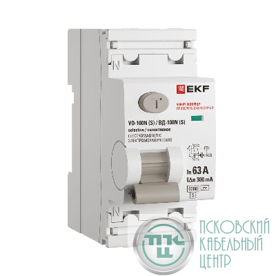 Выключатель дифференциального тока 2п 63А 300мА тип AC 6кА ВД-100N (S) электромех. PROxima EKF E1026MS63300