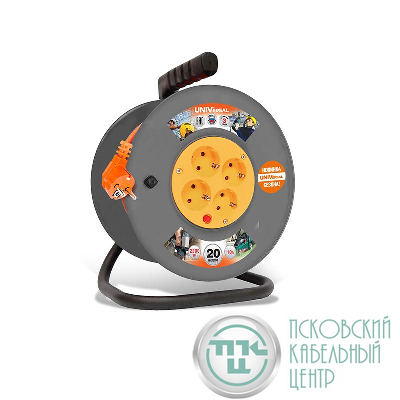 Удлинитель на катушке 4х20м с заземл. 6А IP20 ВЕМ-250 ПВС 3х0.75 термозащита защ. шторки UNIVersal 1679