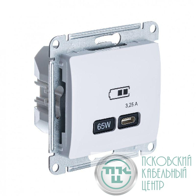 Розетка USB Glossa тип C 65Вт QC PD высокоскор. ЗУ механизм бел. SE GSL000127