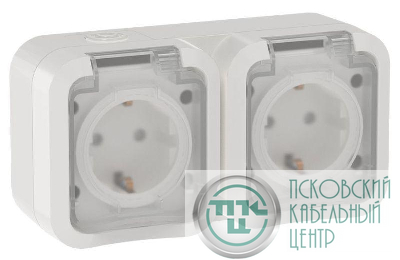 Розетка 2-м ОП TORS 16А IP55 TS322 горизонт. с заземл. с крышкой бел. IEK TS-R26-16-55-G-K01