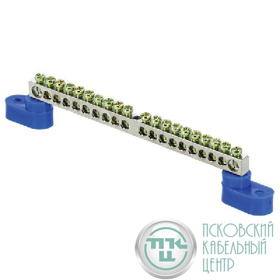 Шина нулевая N 6х9 20 отверст. цинк 2 син. угловых изолятора PROxima EKF sn1-63-20-2