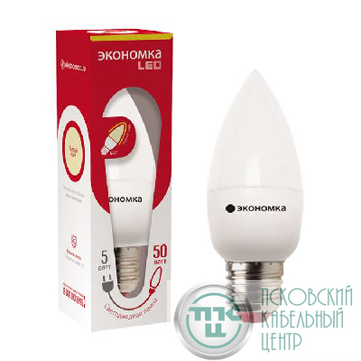 Лампа светодиодная CN 5Вт свеча 3000К тепл. бел. E27 340лм 220-240В ЭКОНОМКА Eco_LED5wCNE2730