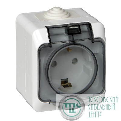 Розетка 1-м ОП Этюд 16А IP44 250В с заземл. защ. шторки с крышкой бел. SE PA16-044B