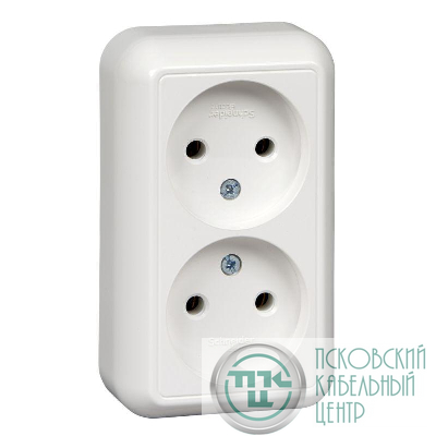 Розетка 2-м ОП Прима 16А IP20 без заземл. без защ. шторок (опт. упак.) бел. SchE RA16-213-B