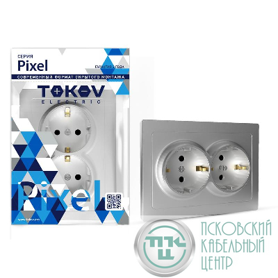 Розетка 2-м СП Pixel 16А IP20 с заземл. защ. шторки в сборе алюм. TOKOV ELECTRIC TKE-PX-R2FZSF-C03