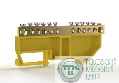 Шина PE "земля" на DIN-изоляторе 6х9мм 12 отвер. латунь TOKOV ELECTRIC TKE-BCB-69-12-DIN/PE