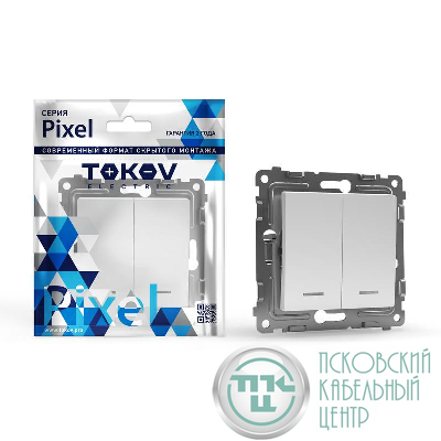 Выключатель 2-кл. СП Pixel 10А IP20 с индикатором механизм бел. TOKOV ELECTRIC TKE-PX-V2I-C01